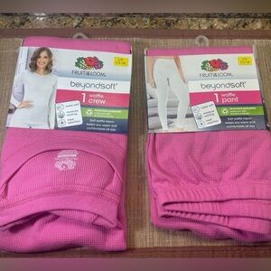 Pink Fruit of the Loom Beyond Soft Women’s Waffle Long John Set Size LG (10/12)